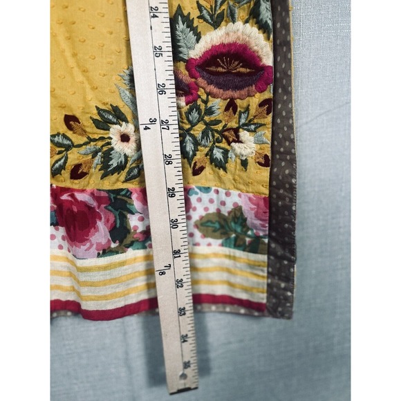 RITU KUMAR Mini Dress Medium Shift Embroidered Floral Gold Yellow Side Slits NEW - Picture 6 of 11